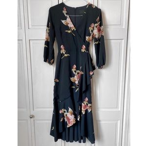 ALEX MARIE LONG BLACK FLORAL DRESS